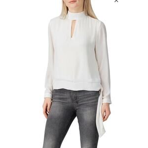 Krisa Cream Cutout High Neck Ling Sleeve Blouse XS